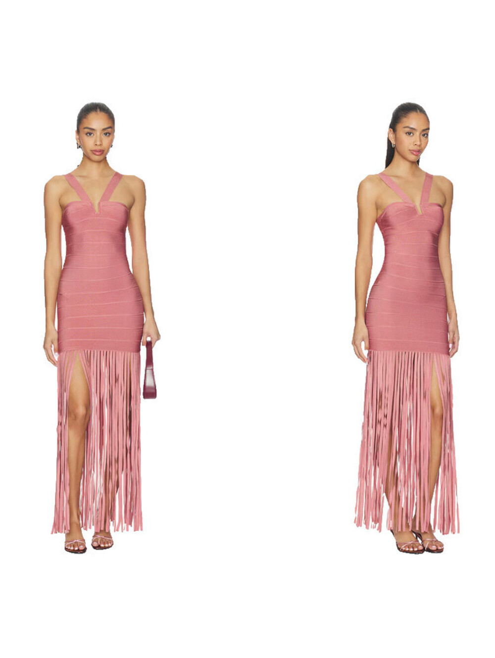 NBD Jaeke Fringe Maxi Dress crepe fabric pink size L NWT $290msrp
